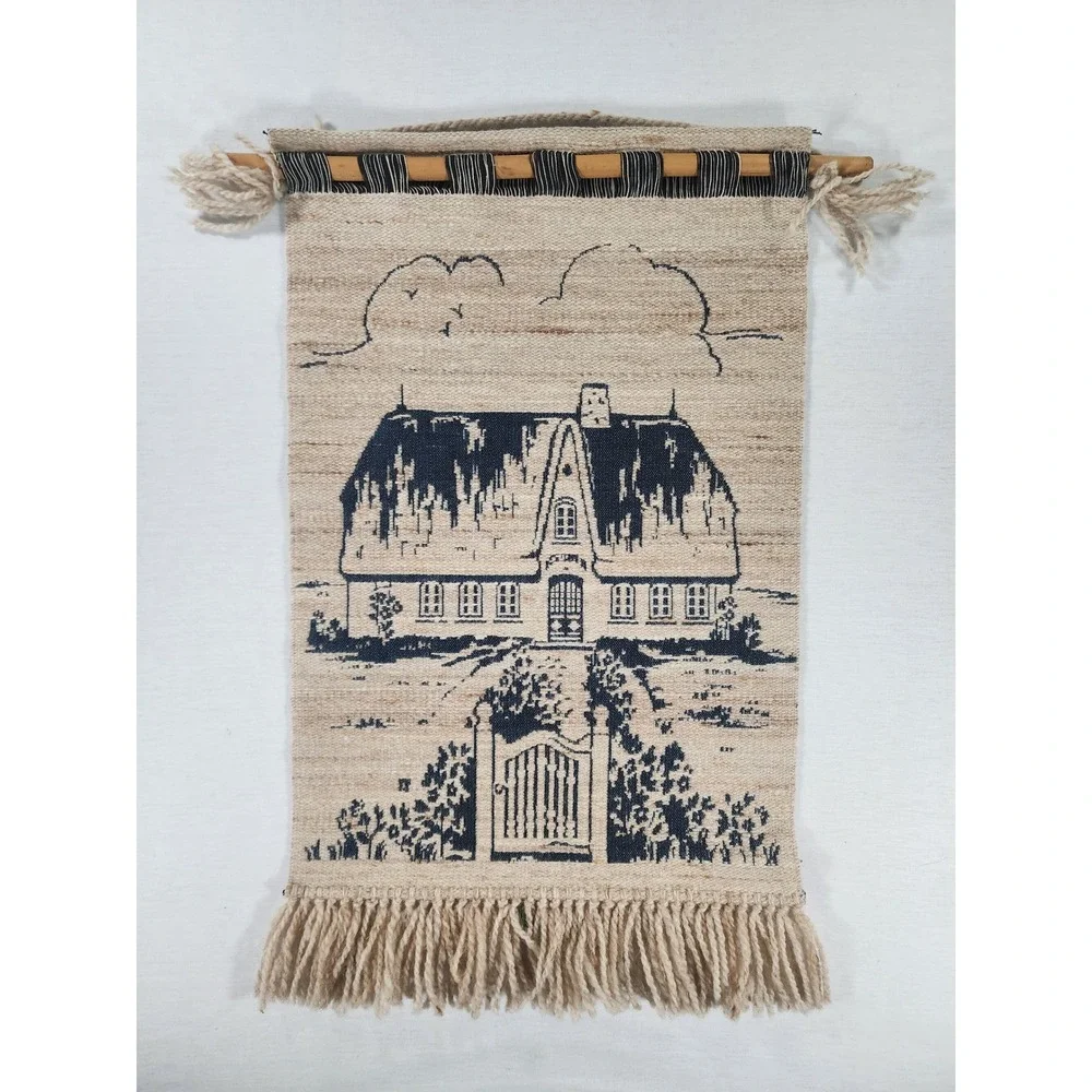 Vintage German Meldorfer Kunstweberei Woven Wool Tapestry Cottagecore Folk Art